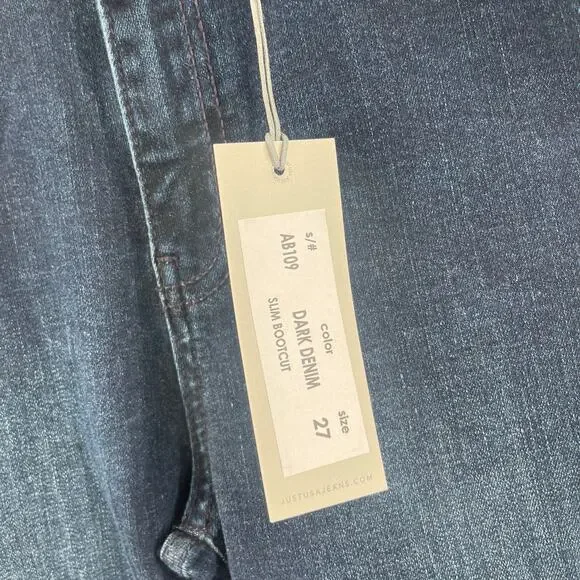 JUST USA Jeans Size 27 Slim Bootcut Dark Denim NWT Frayed Hem Cotton Stretch - Picture 4 of 13
